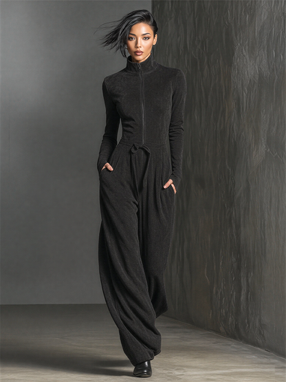 Women's Drawstring Zip Front Jumpsuit – ModClo