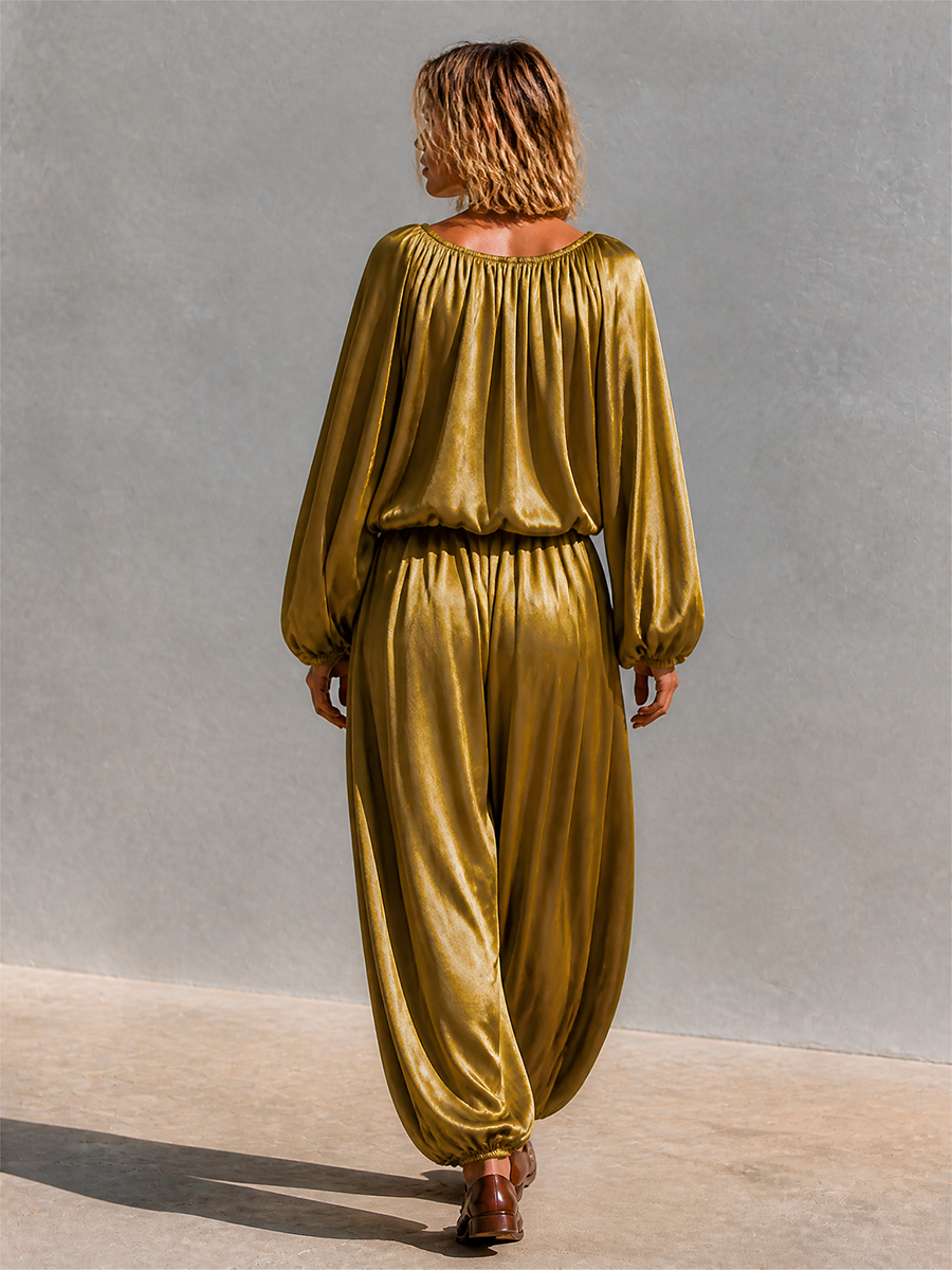 Women's Satin Balloon Sleeve Two-Piece Set – ModClo