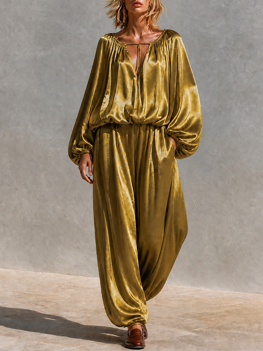 Women's Satin Balloon Sleeve Two-Piece Set – ModClo