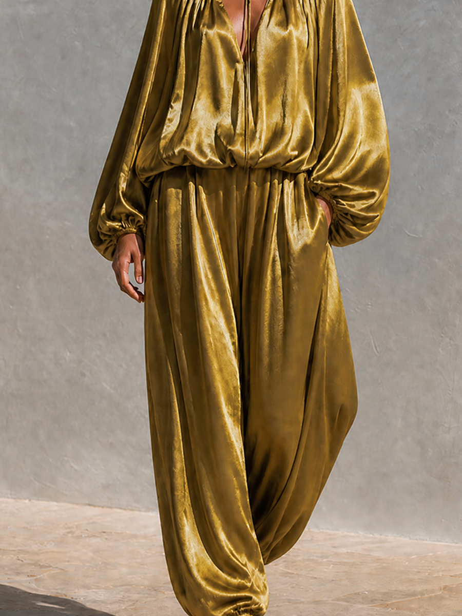 Women's Satin Balloon Sleeve Two-Piece Set – ModClo