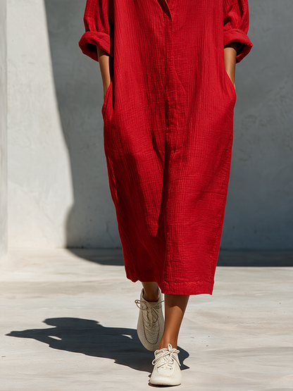 Women's Red Cotton Oversized Shirt Dress – ModClo