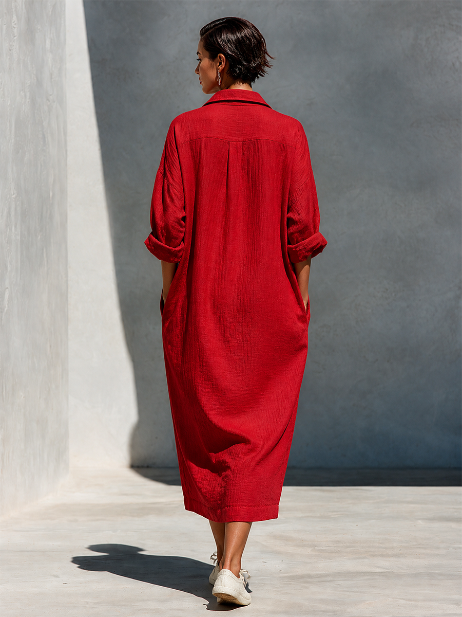 Women's Red Cotton Oversized Shirt Dress – ModClo