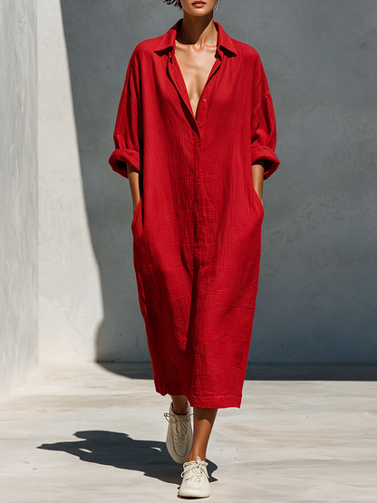 Women's Red Cotton Oversized Shirt Dress – ModClo