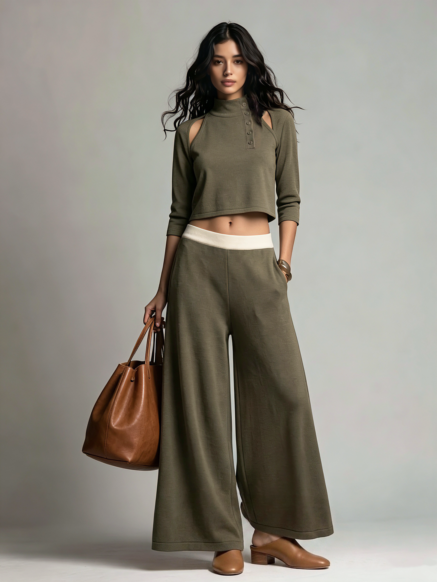 Women's Green Knit Long Sleeve Two-Piece Set – ModClo