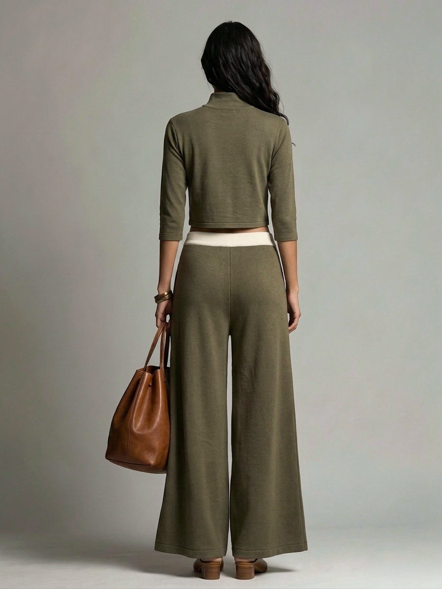 Women's Green Knit Long Sleeve Two-Piece Set – ModClo