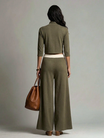 Women's Green Knit Long Sleeve Two-Piece Set – ModClo
