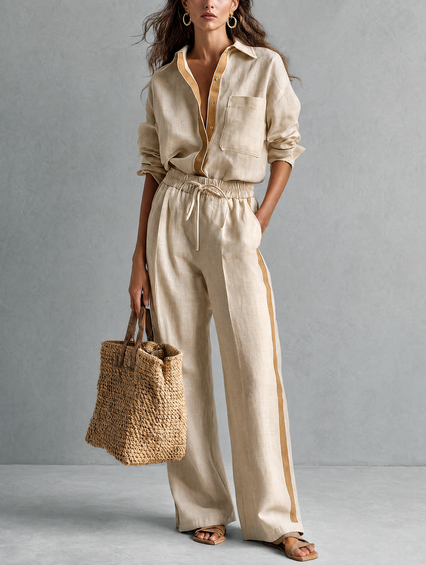 Women's Khaki Linen Two-Piece Set – ModClo