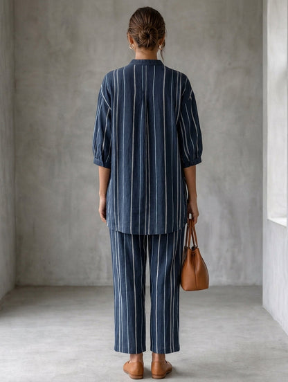 Women's White Linen Striped Two-Piece Set – ModClo