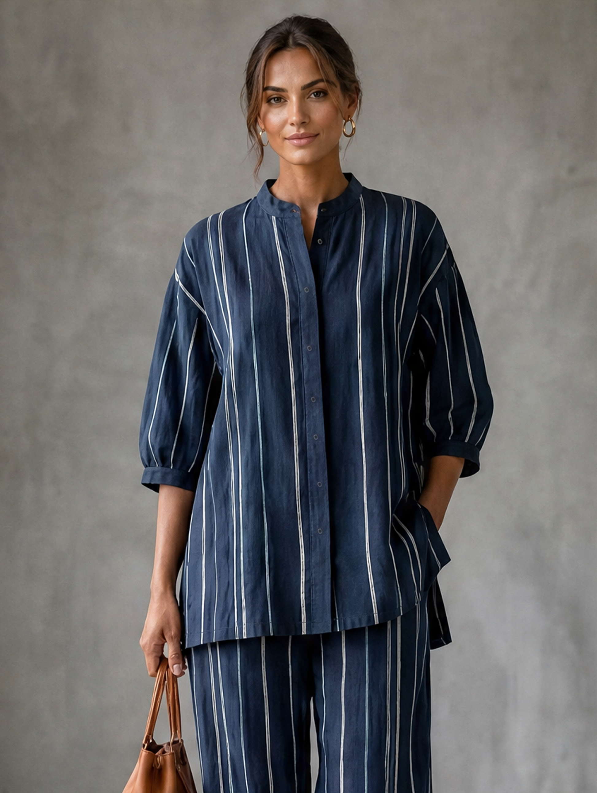 Women's White Linen Striped Two-Piece Set – ModClo