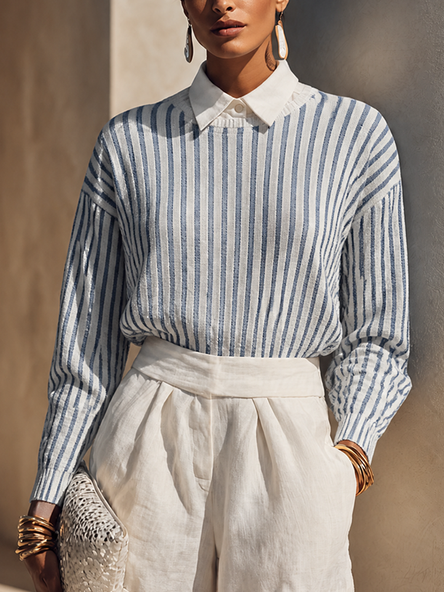 Women's Knit Long Sleeve Striped Shirt – ModClo