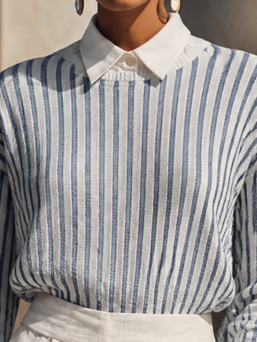 Women's Knit Long Sleeve Striped Shirt – ModClo