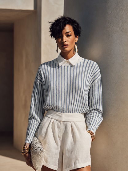Women's Knit Long Sleeve Striped Shirt – ModClo