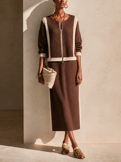 Women's Knit Contrast Trim Skirt Set – ModClo