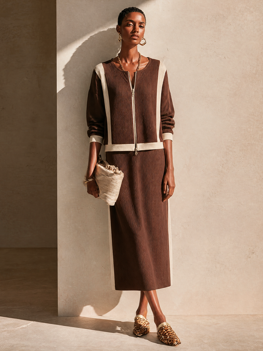 Women's Knit Contrast Trim Skirt Set – ModClo