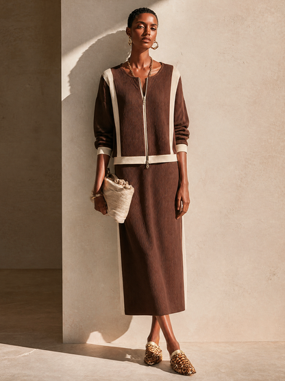 Women's Knit Contrast Trim Skirt Set – ModClo