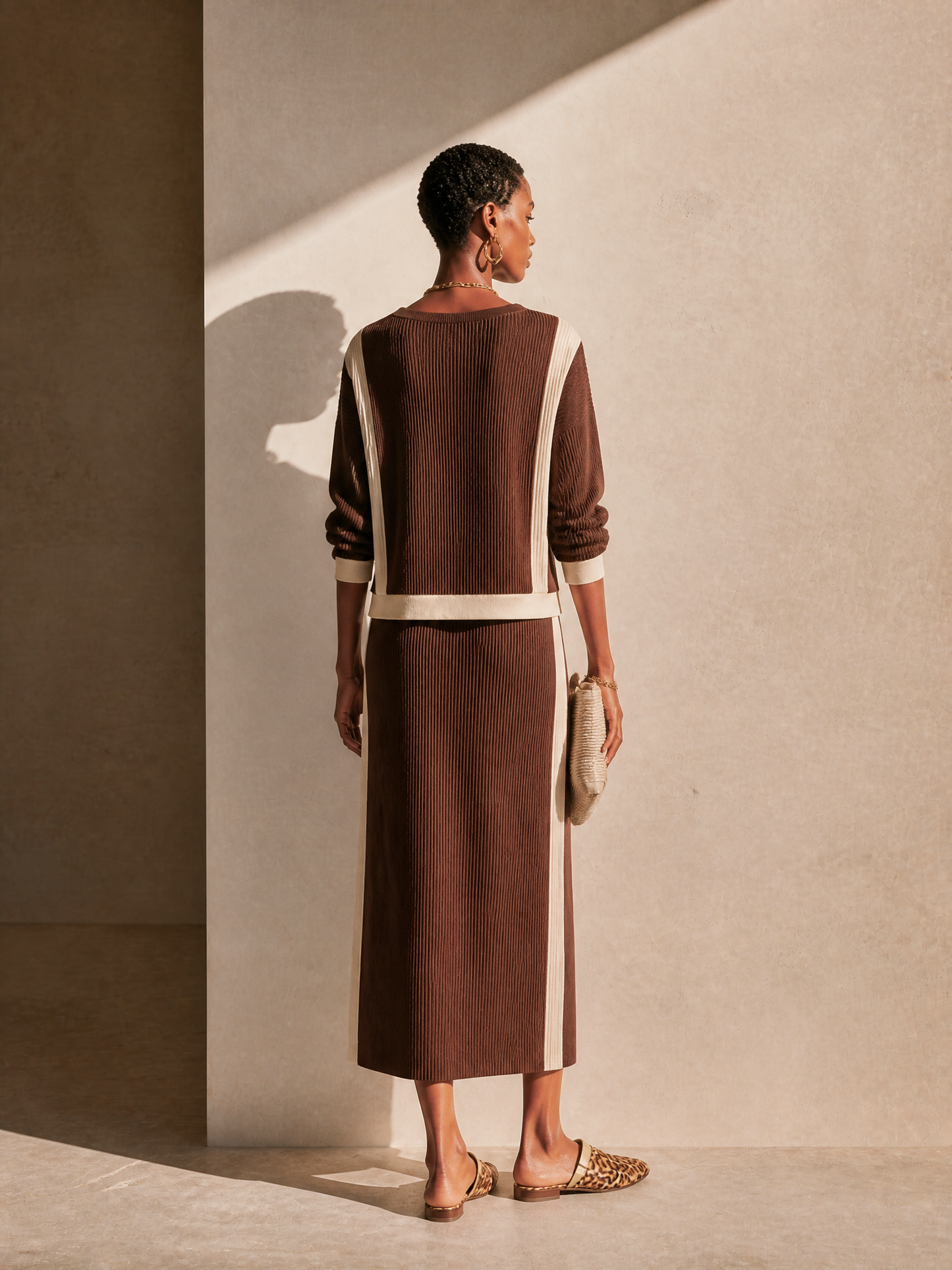 Women's Knit Contrast Trim Skirt Set – ModClo