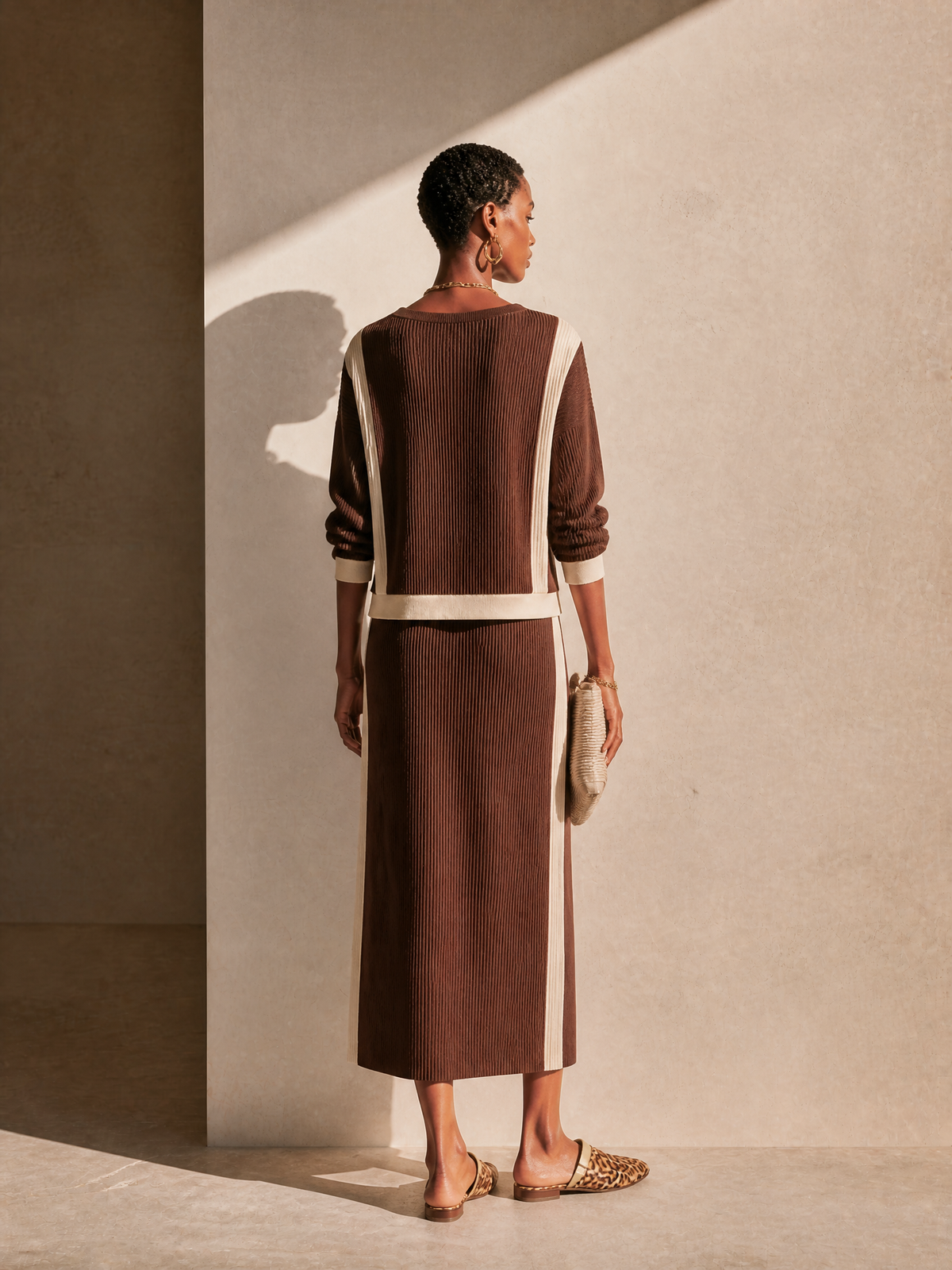 Women's Knit Contrast Trim Skirt Set – ModClo