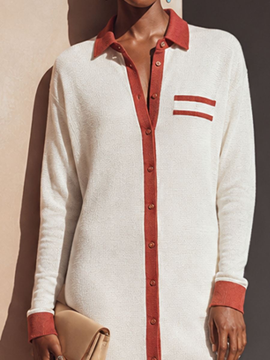 Women's Knit Contrast Collared Shirt Dress – ModClo