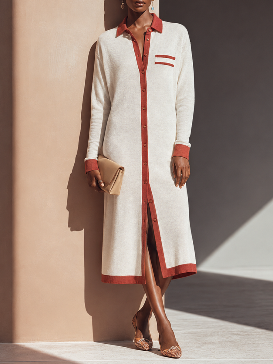 Women's Knit Contrast Collared Shirt Dress – ModClo