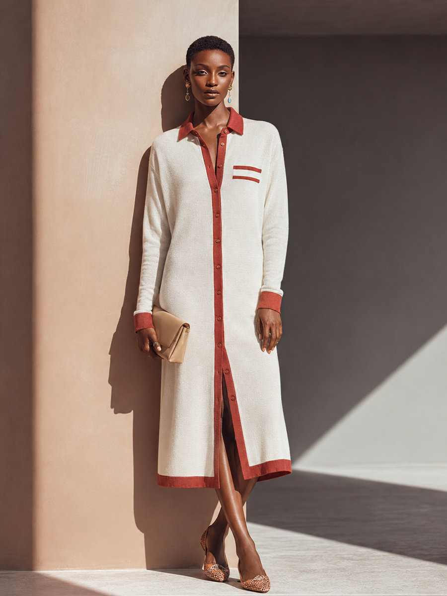Women's Knit Contrast Collared Shirt Dress – ModClo