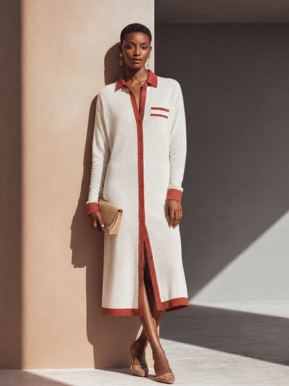 Women's Knit Contrast Collared Shirt Dress – ModClo