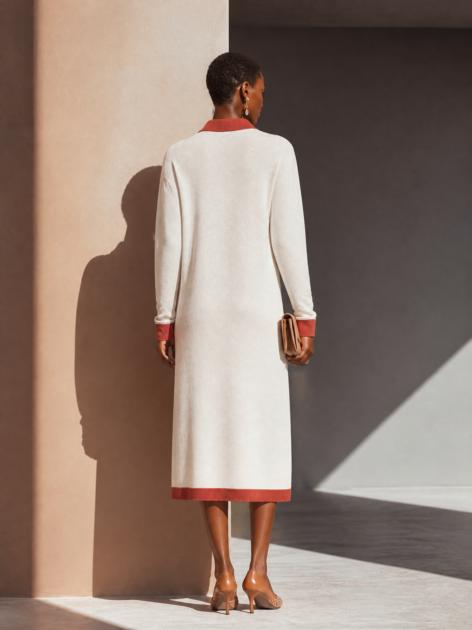 Women's Knit Contrast Collared Shirt Dress – ModClo