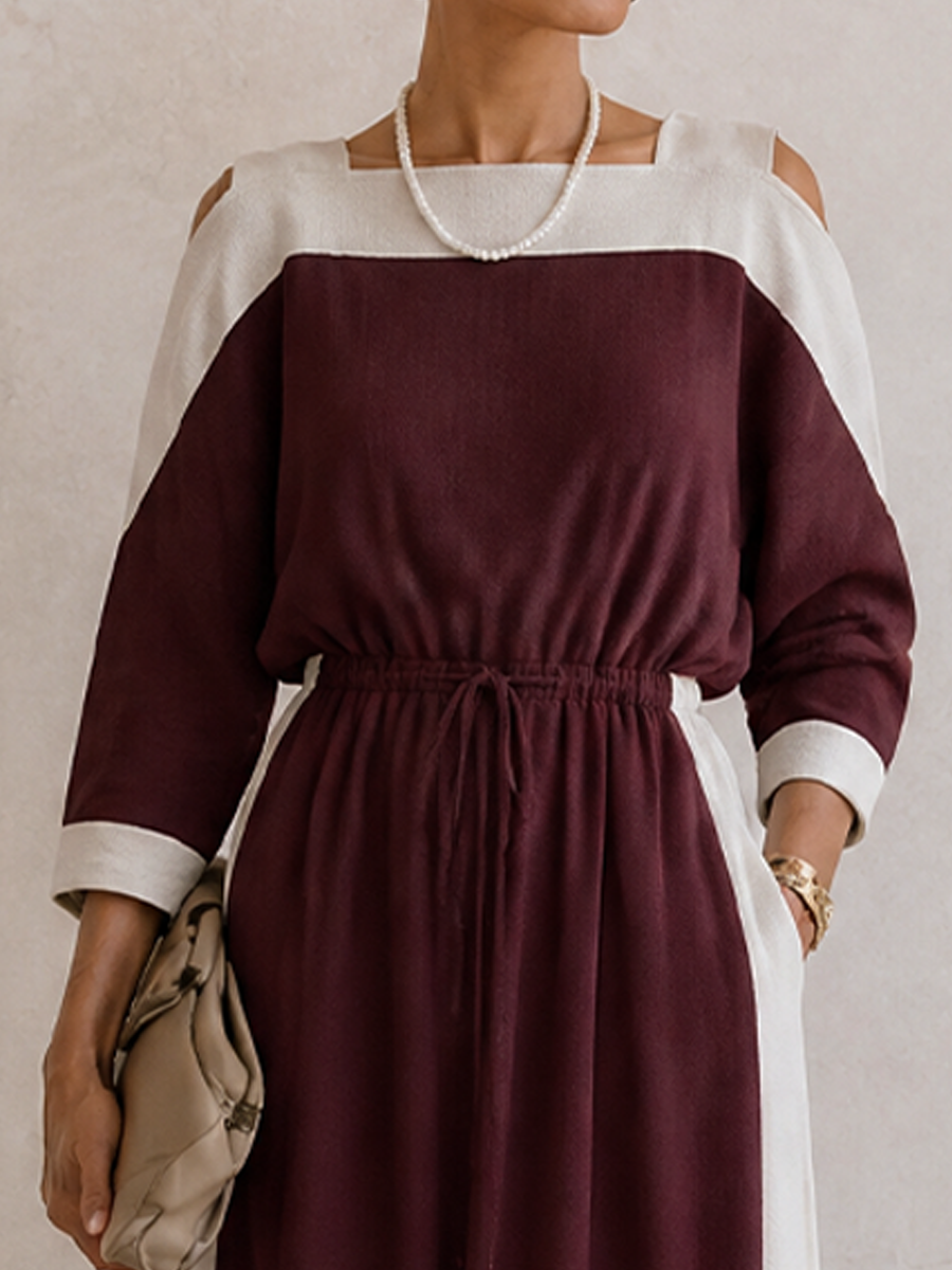 Women's Drawstring Colorblock Waisted Maxi Dress – ModClo