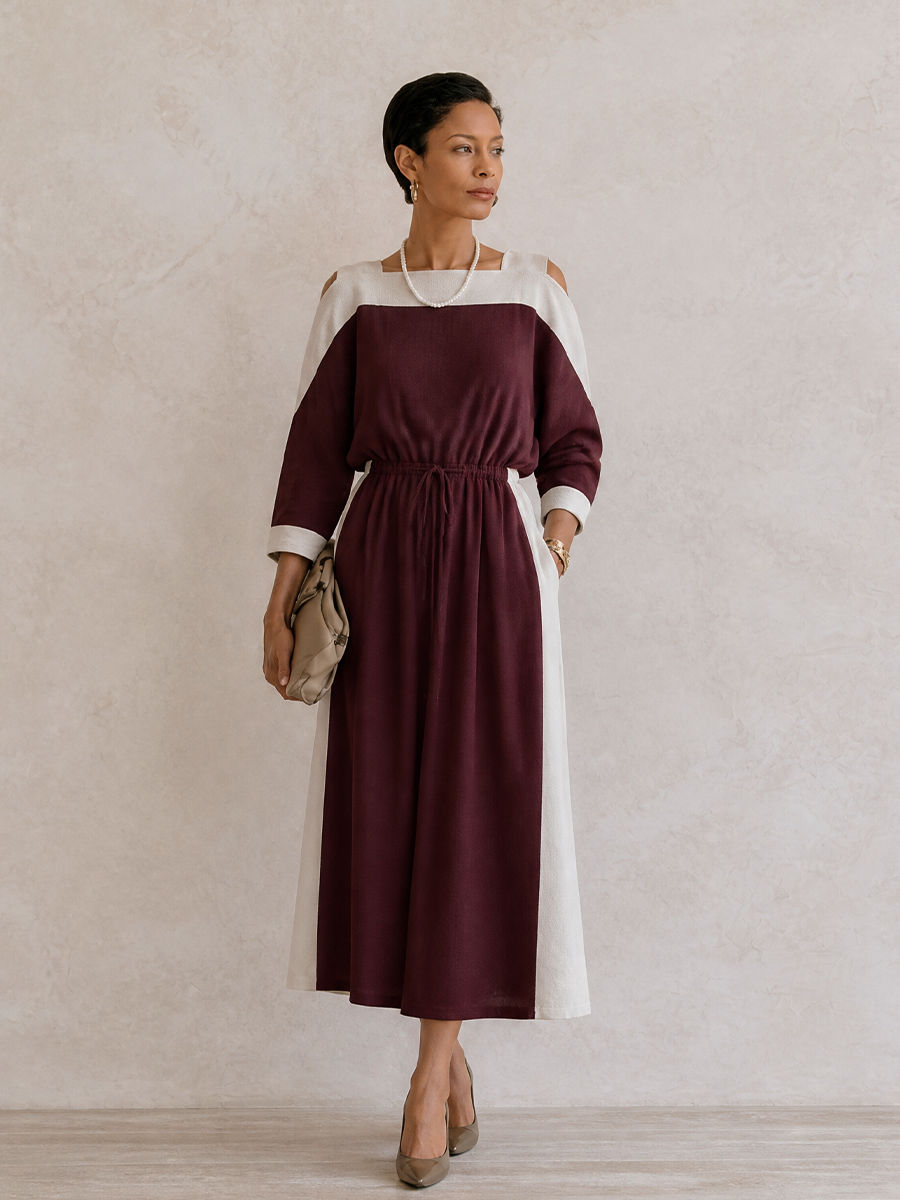 Women's Drawstring Colorblock Waisted Maxi Dress – ModClo
