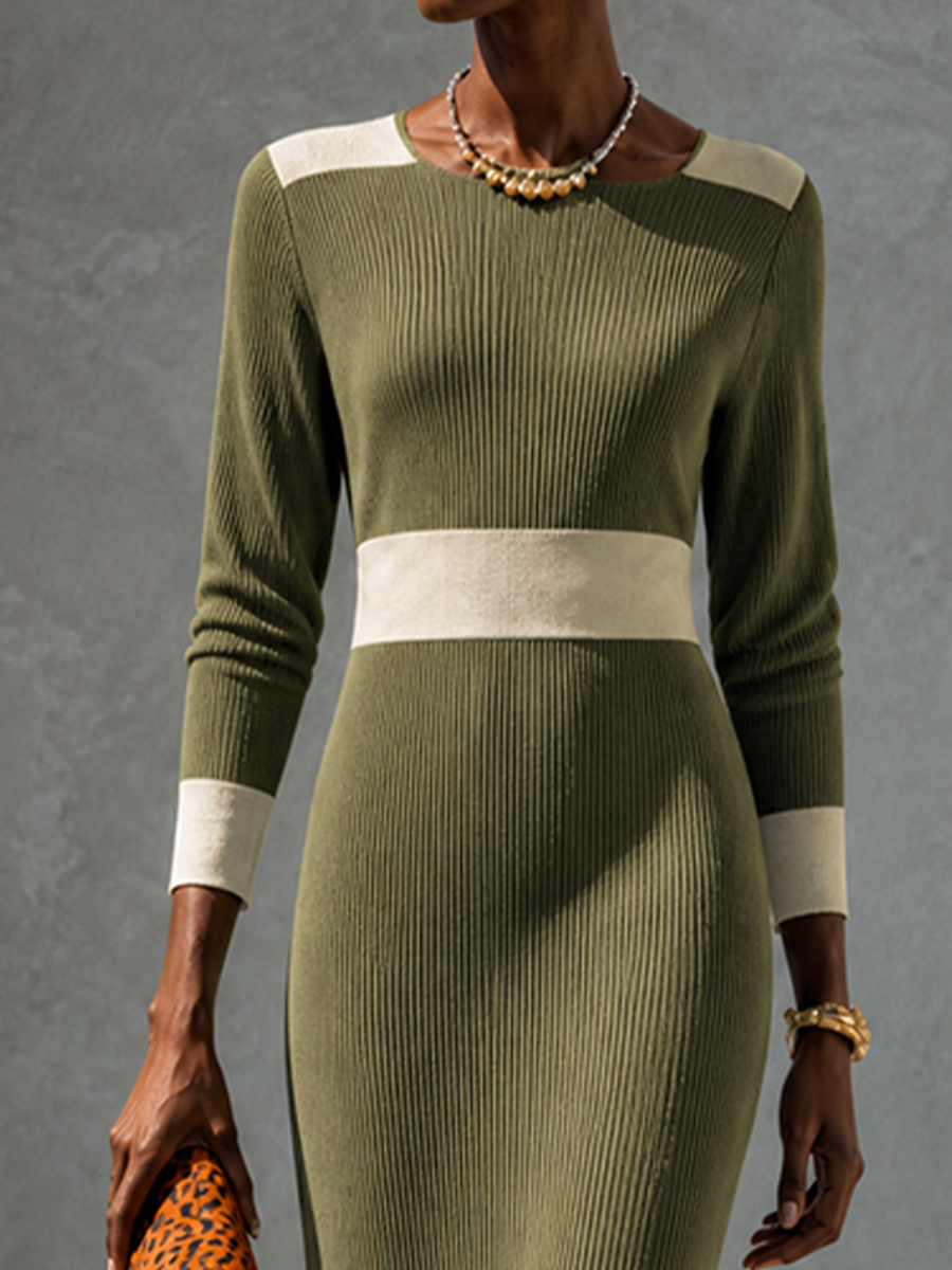 Women's Knit Colorblock Waisted Maxi Dress – ModClo