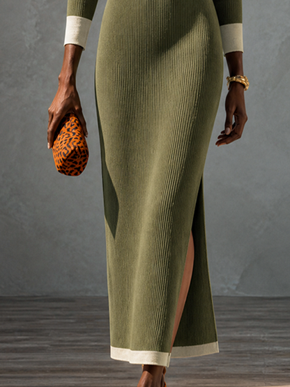 Women's Knit Colorblock Waisted Maxi Dress – ModClo