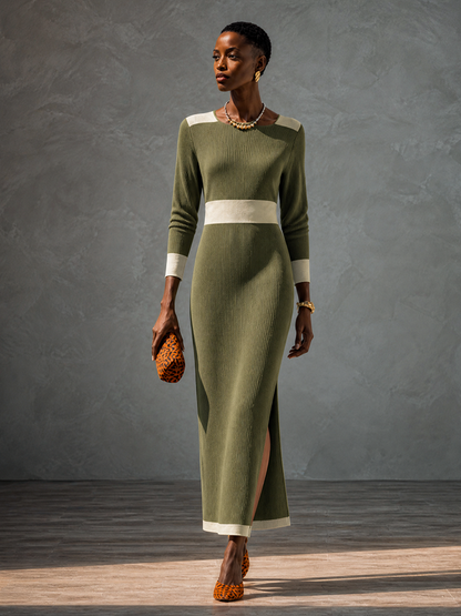 Women's Knit Colorblock Waisted Maxi Dress – ModClo