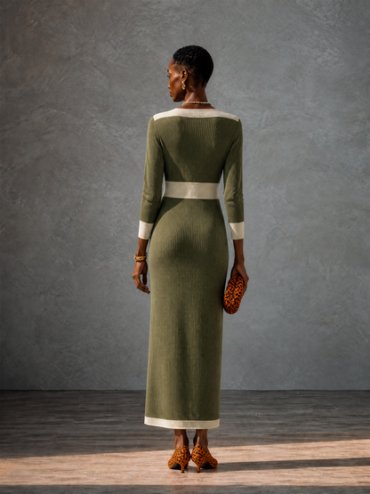 Women's Knit Colorblock Waisted Maxi Dress – ModClo