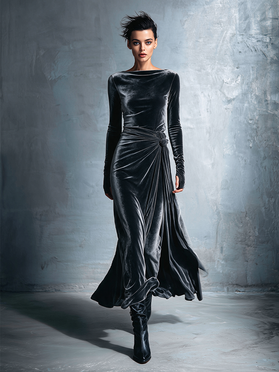 Women's Velvet Twist Knot Maxi Dress – ModClo