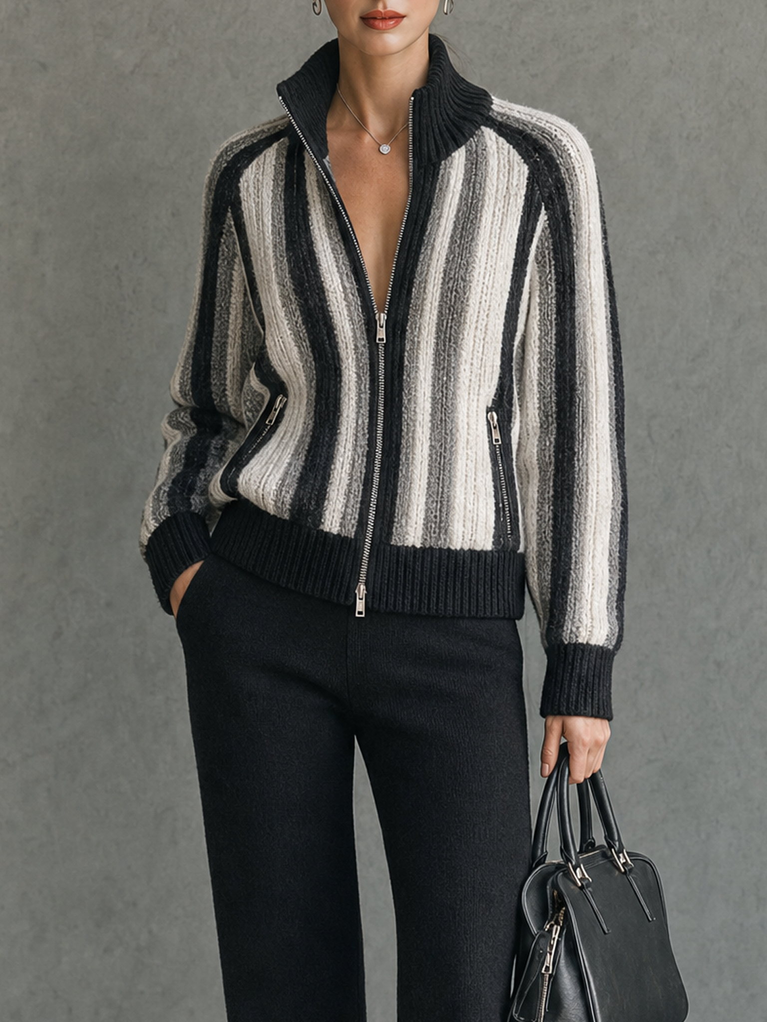 Women's Vintage Stand Collar Cardigan – ModClo