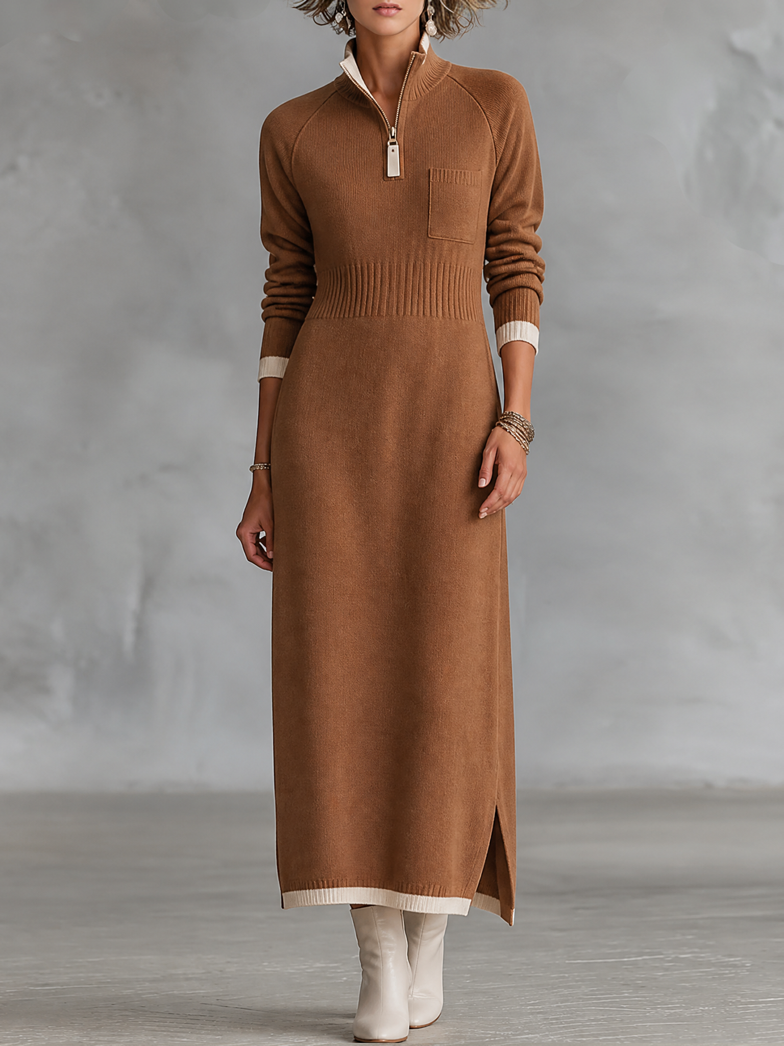 Women's Stand Collar Retro Color Maxi Dress – ModClo