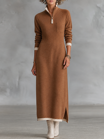 Women's Stand Collar Retro Color Maxi Dress – ModClo