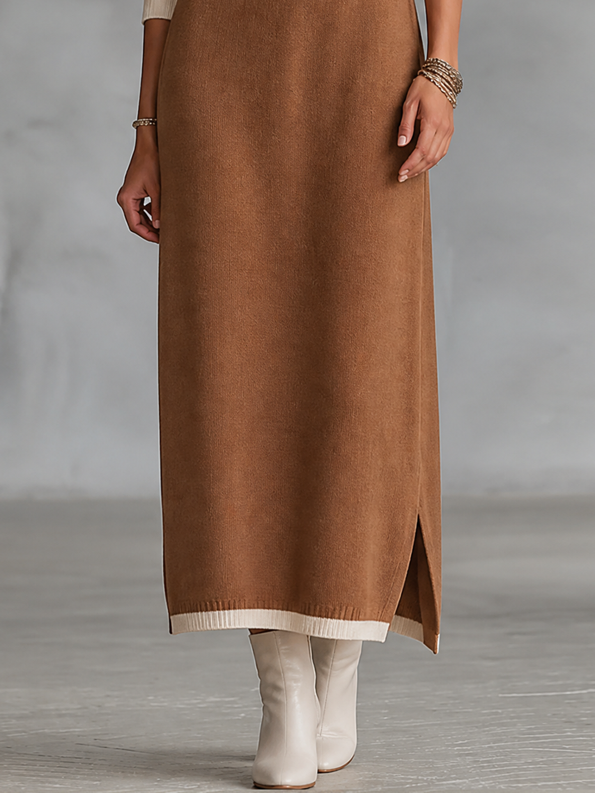 Women's Stand Collar Retro Color Maxi Dress – ModClo
