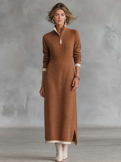 Women's Stand Collar Retro Color Maxi Dress – ModClo