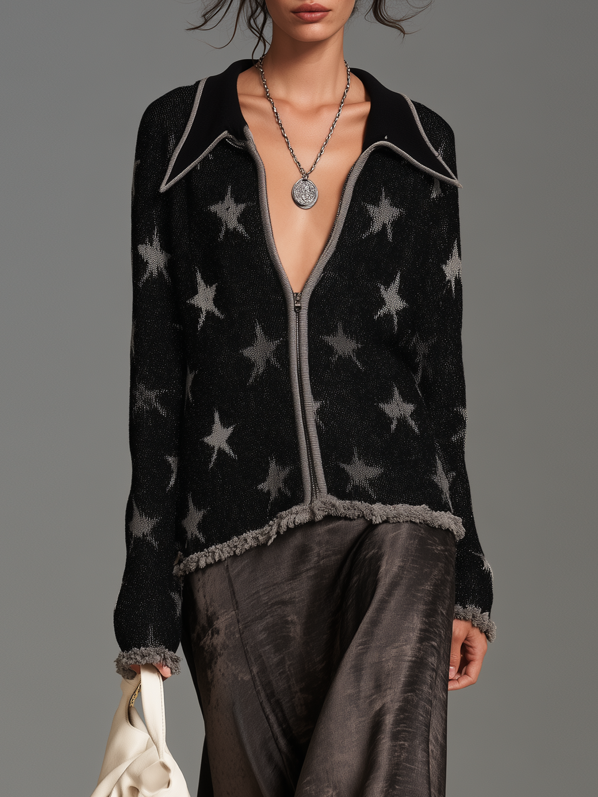 Women's Jacquard Zipper Vintage Cardigan – ModClo