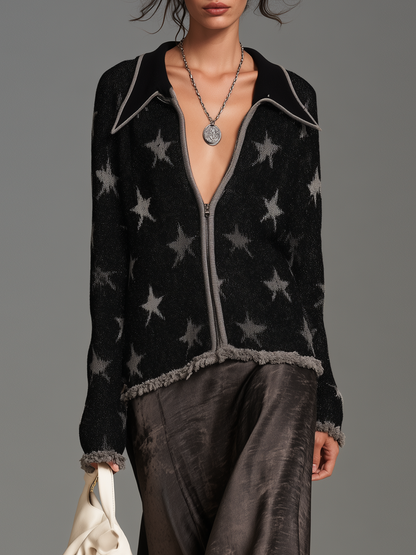 Women's Jacquard Zipper Vintage Cardigan – ModClo