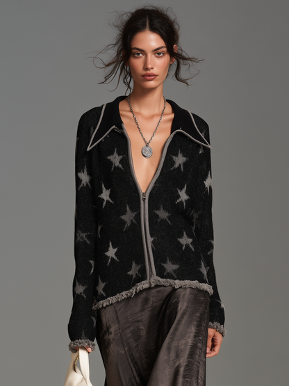 Women's Jacquard Zipper Vintage Cardigan – ModClo