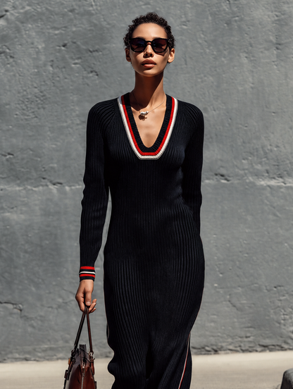 Women's Black Knit Long Sleeve Maxi Dress – ModClo