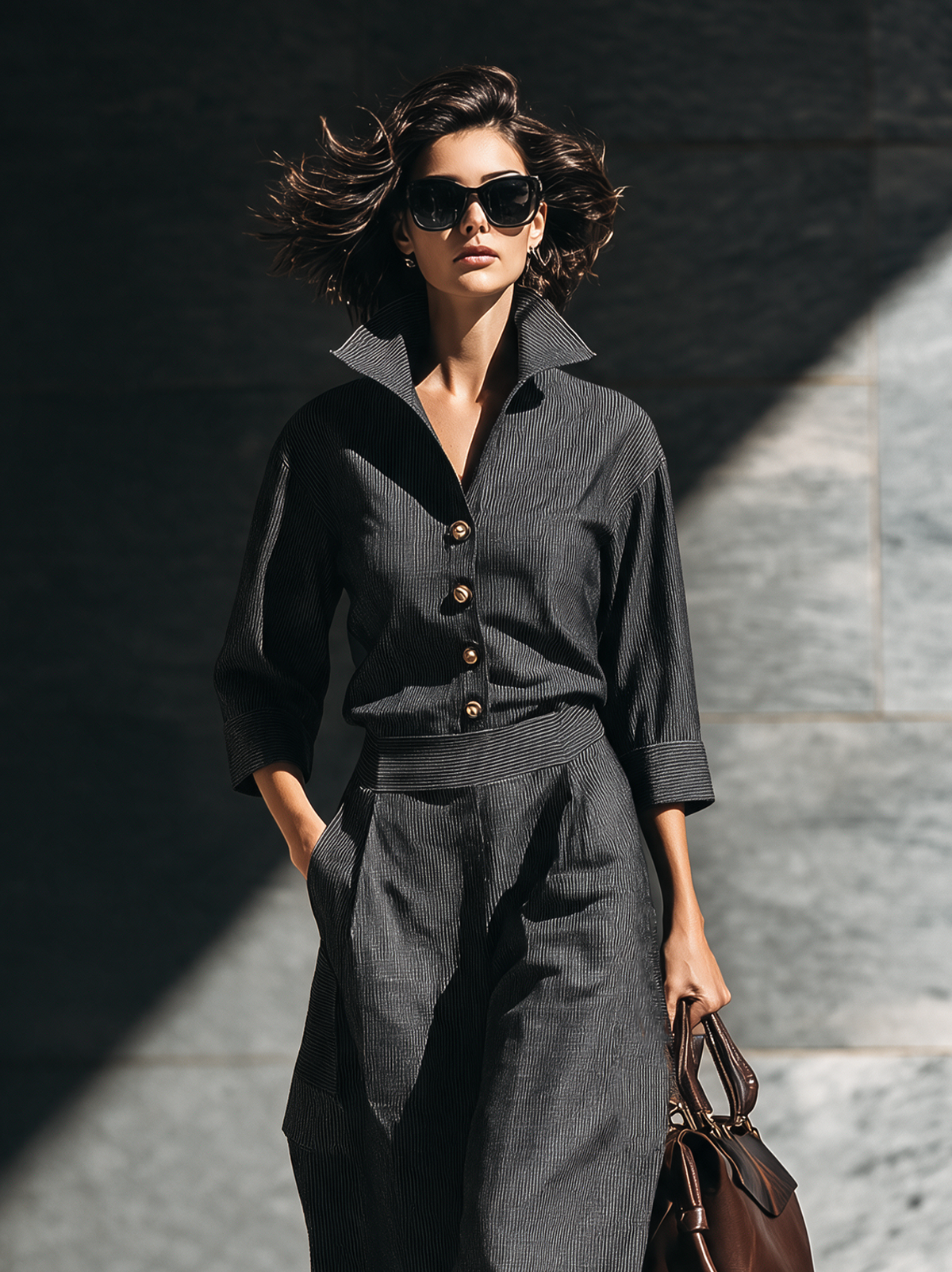 Women's Black Woven Striped Jumpsuit – ModClo