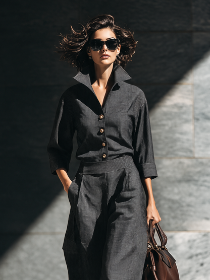 Women's Black Woven Striped Jumpsuit – ModClo