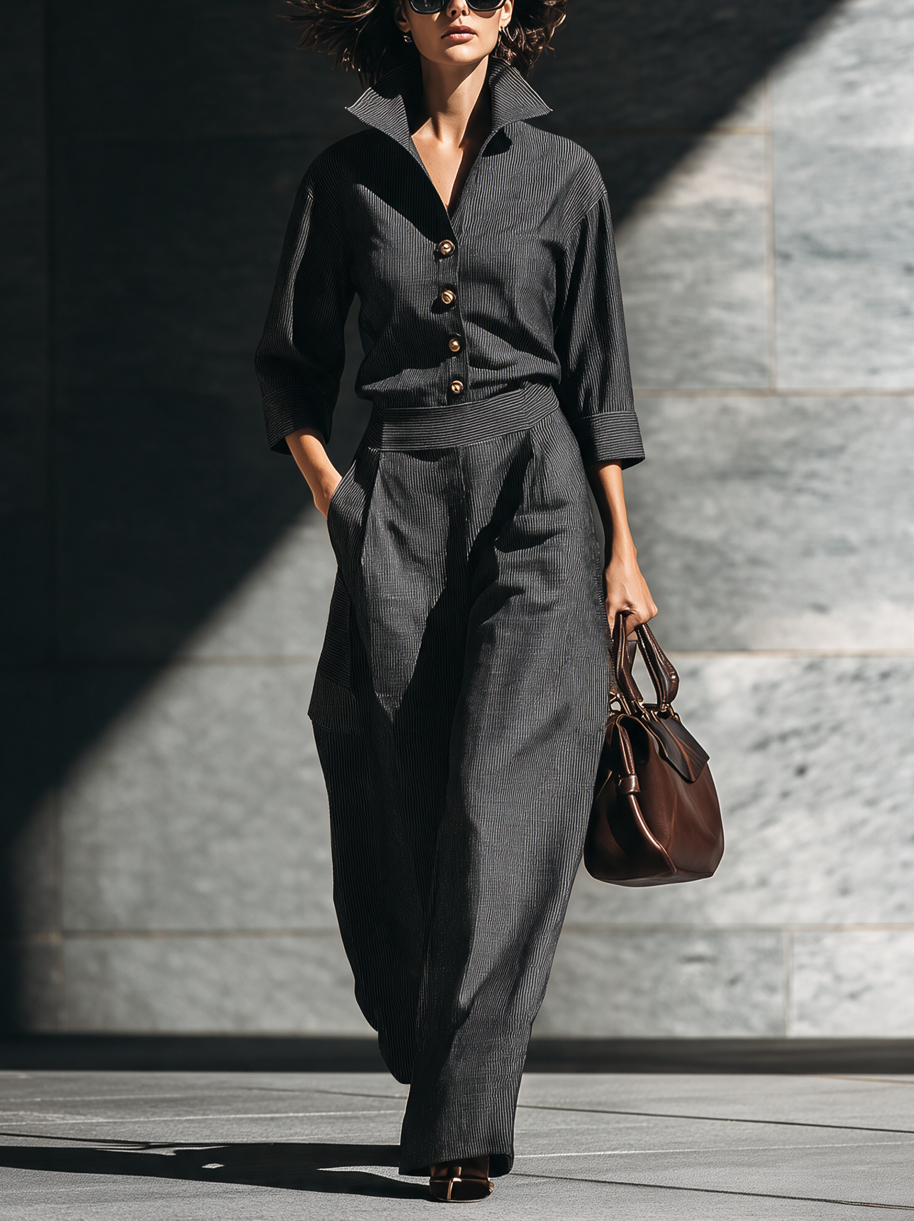 Women's Black Woven Striped Jumpsuit – ModClo