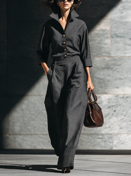 Women's Black Woven Striped Jumpsuit – ModClo
