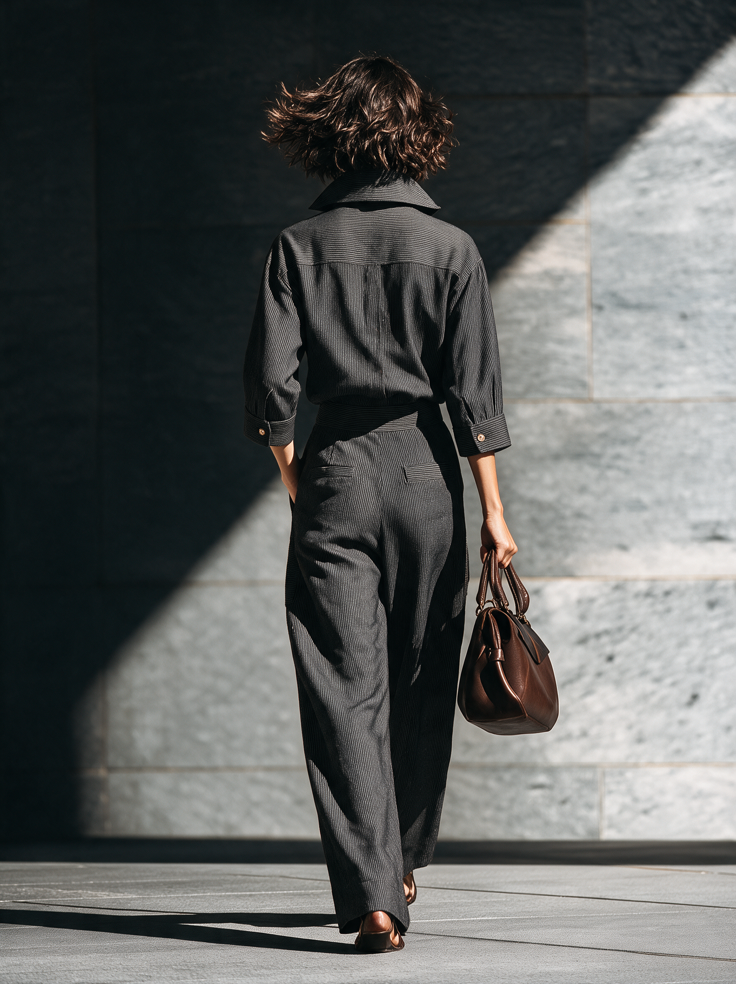 Women's Black Woven Striped Jumpsuit – ModClo