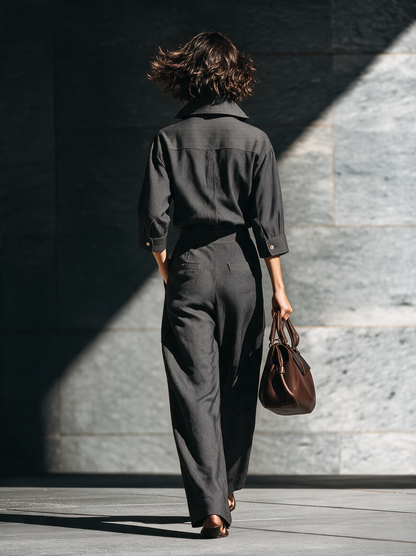 Women's Black Woven Striped Jumpsuit – ModClo