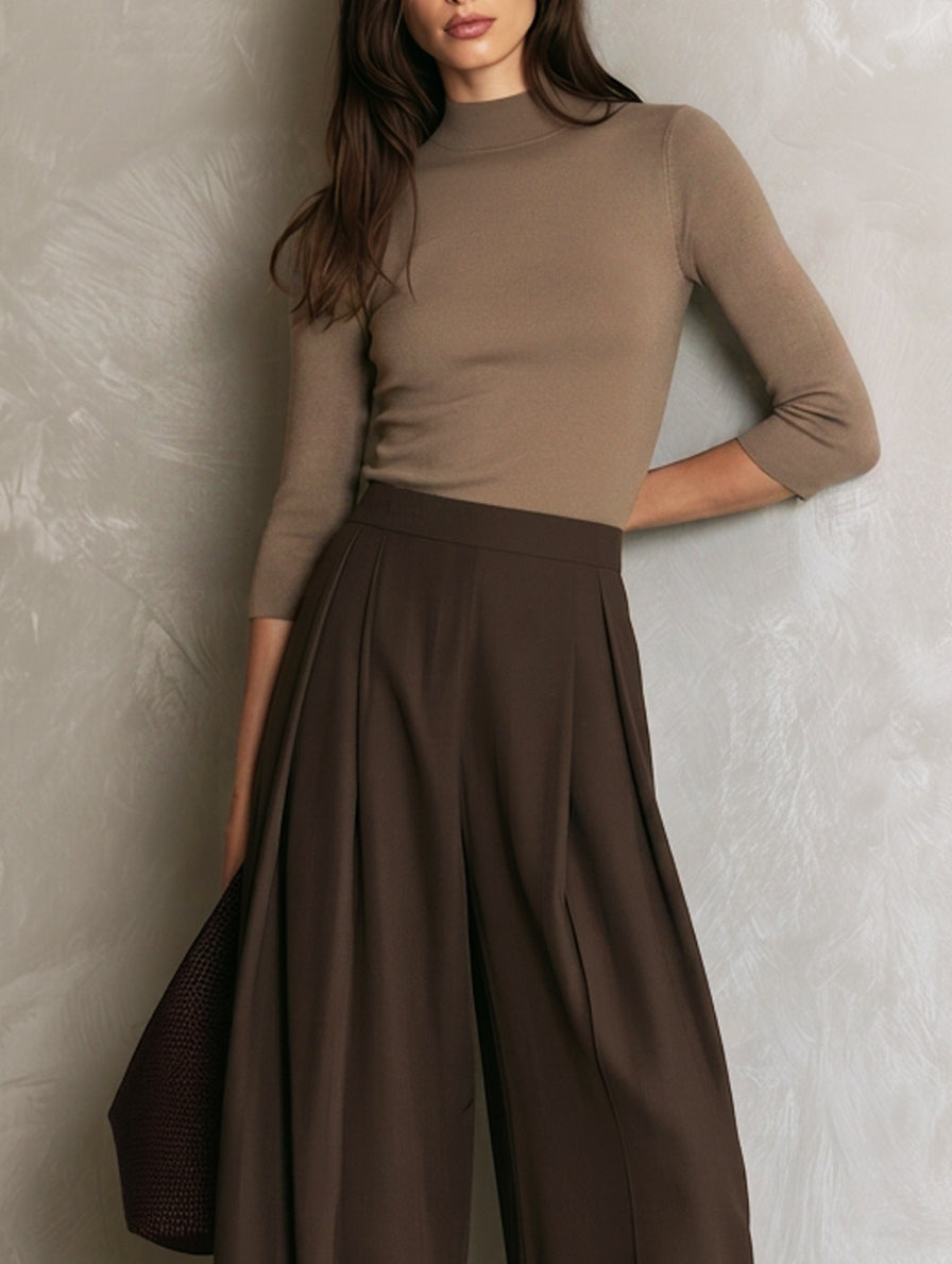 Women's Khaki Knit Long Sleeve Two-Piece Set – ModClo