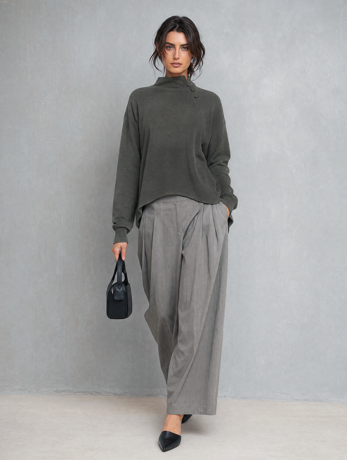 Women's Grey Woven Long Sleeve Two-Piece Set – ModClo